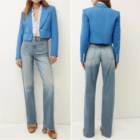 SET Veronica Beard Behren Suit Jacket Blue 4 Crop Wide Leg Dova Trouser - Picture 6 of 16